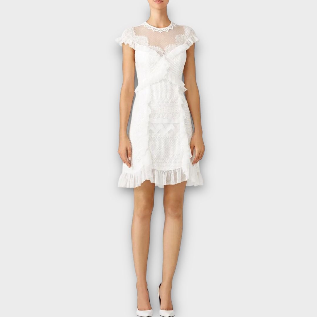 Three Floor Ruffle Trimmed Lace Dress - 14