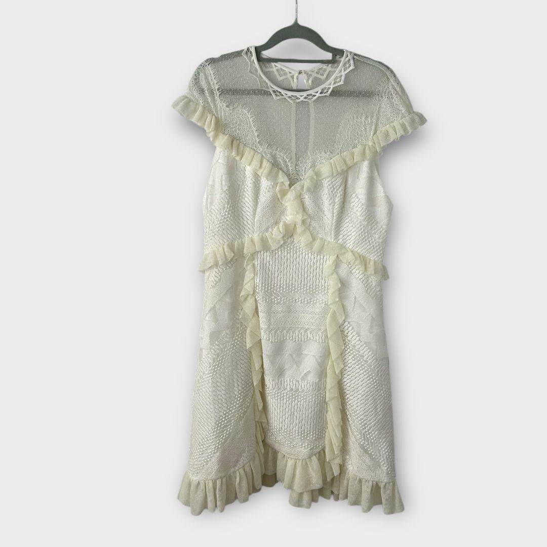 Three Floor Ruffle Trimmed Lace Dress - 14