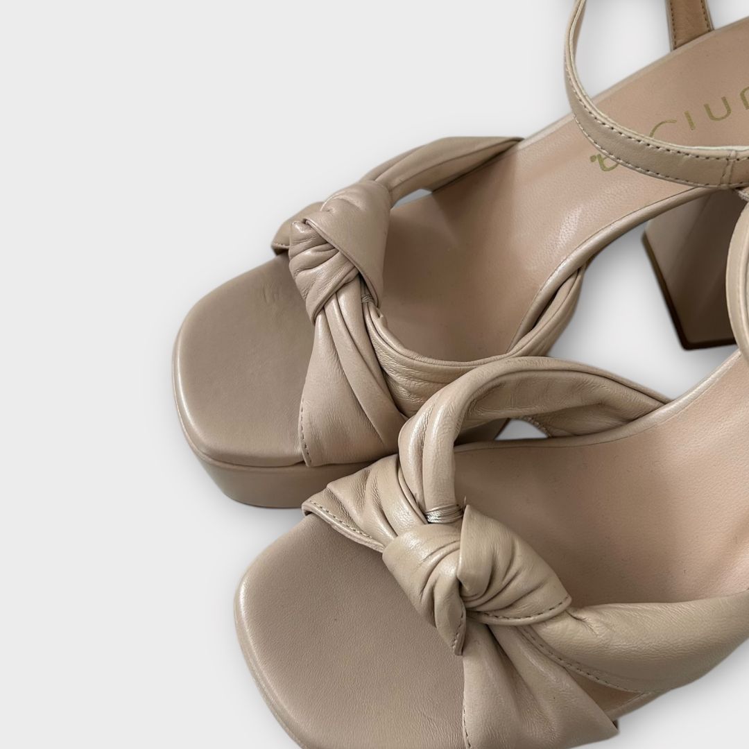 Unisa Leather High Block Heel Knotted Platform Sandals - 4/37