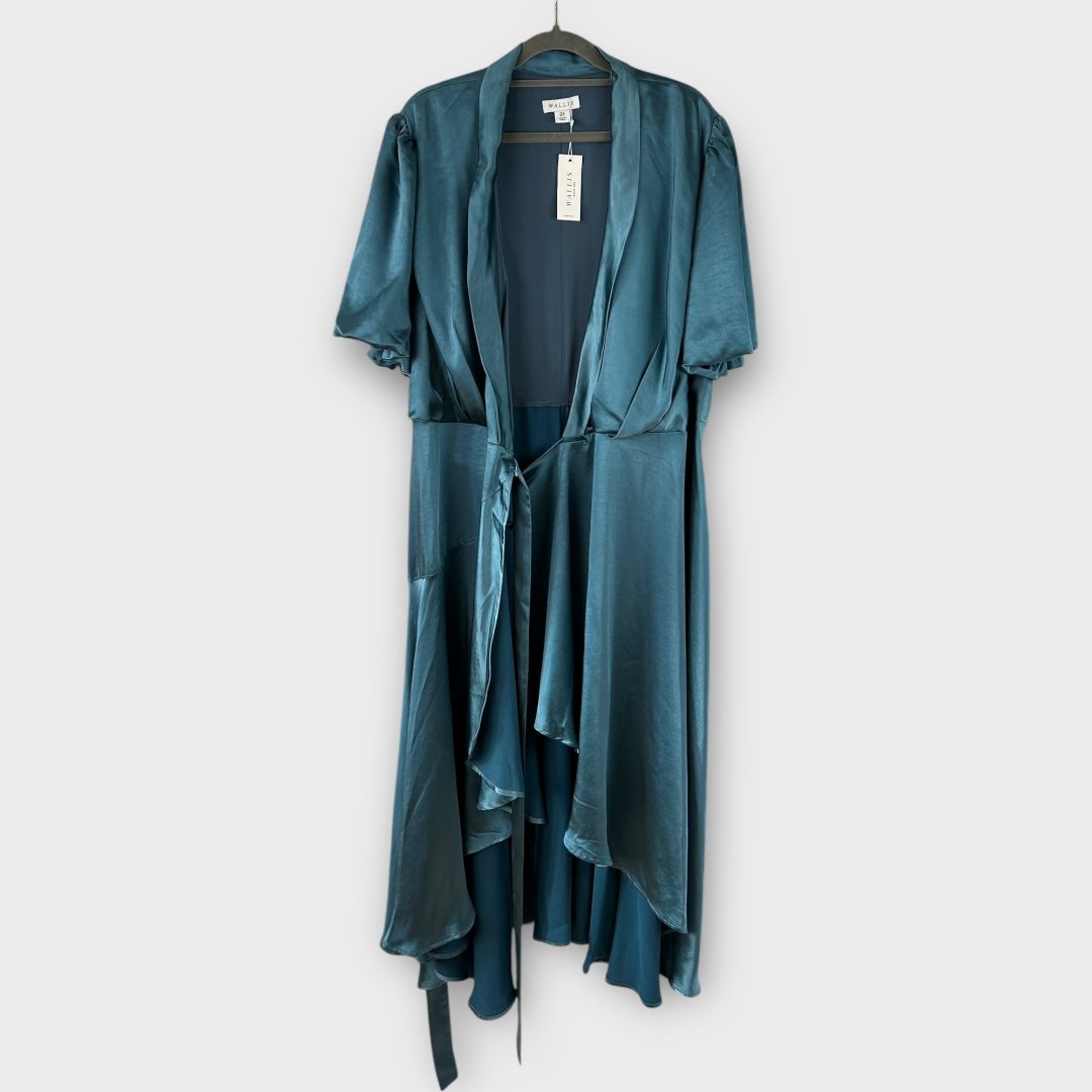 Wallis Satin Balloon Sleeve Wrap Midi Dress - 18