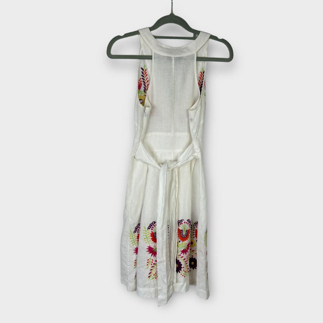 Warehouse Floral Embroidery Linen Mini Dress - 6