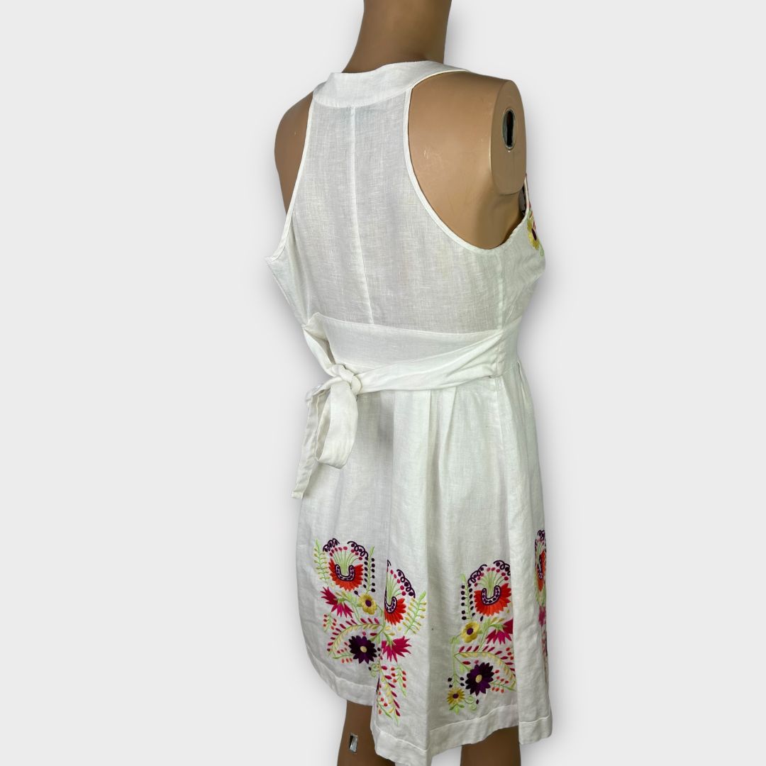 Warehouse Floral Embroidery Linen Mini Dress - 6