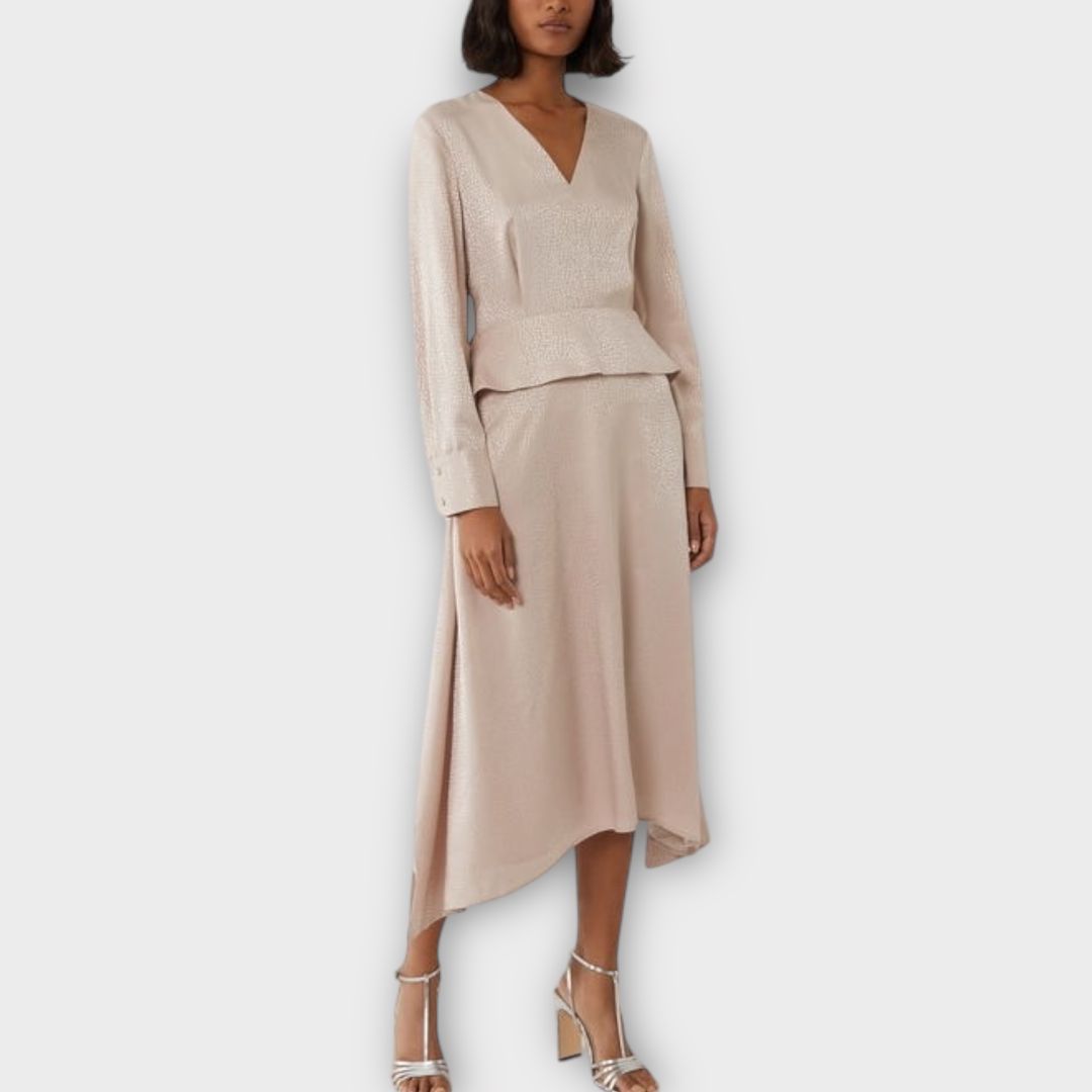 Warehouse Jacquard Peplum Midi Dress - 8