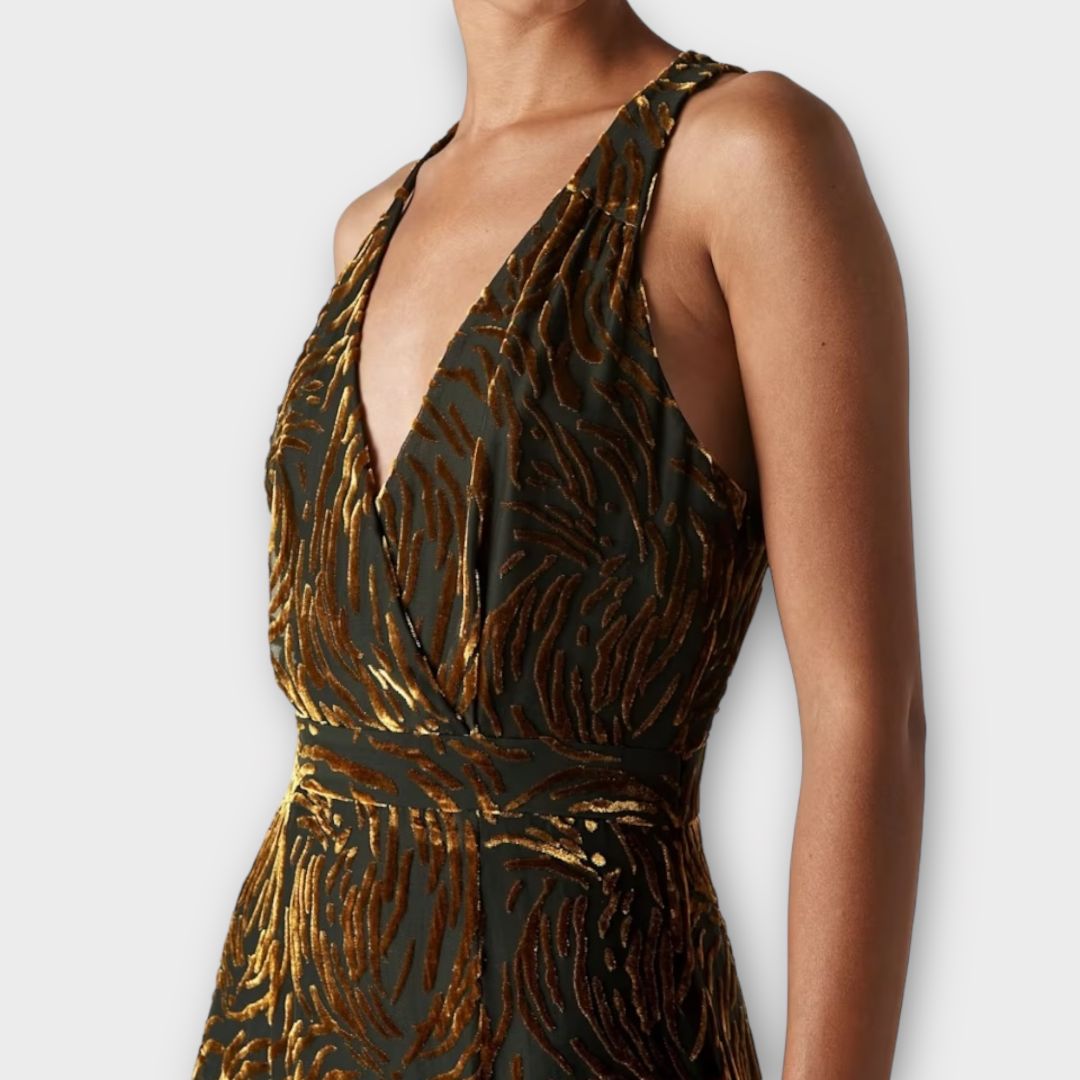 Whistles Edith Reed Print Velvet Maxi Dress - 10