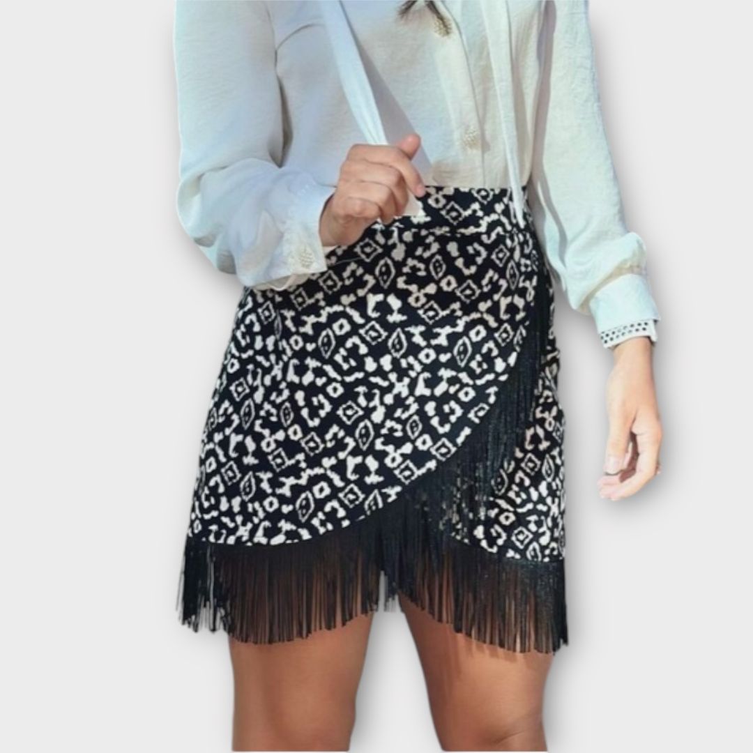 Zara Animal Print Fringe Mini Skirt XS
