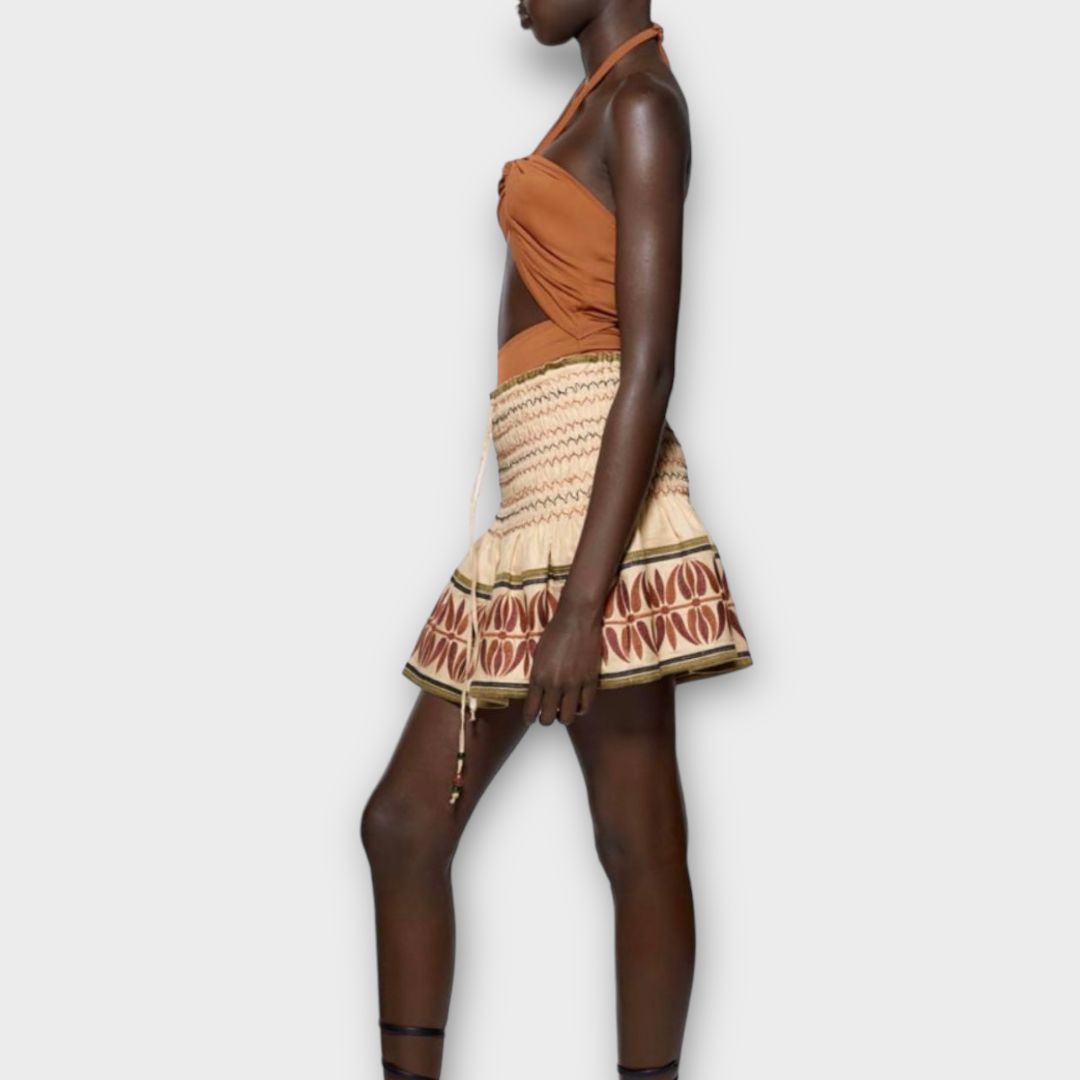 Zara Cotton Ruched Boho Mini Skirt - M