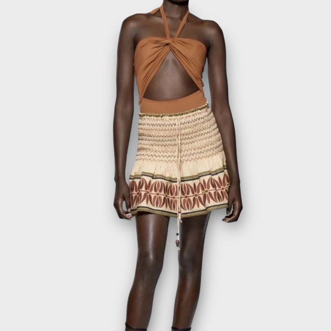 Zara Cotton Ruched Boho Mini Skirt - M