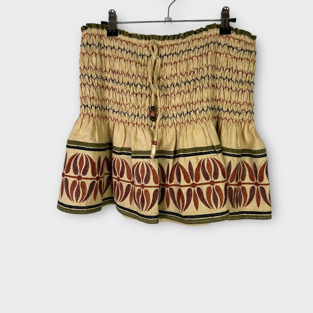 Zara Cotton Ruched Boho Mini Skirt - M