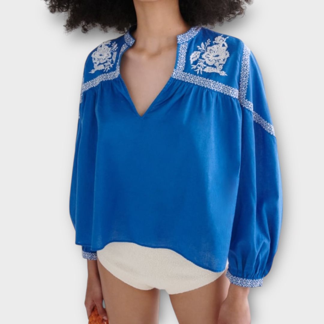 Zara Cotton/Linen Embroidered Top - S