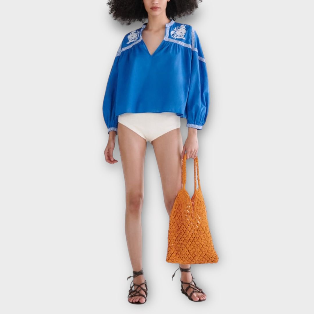Zara Cotton/Linen Embroidered Top - S