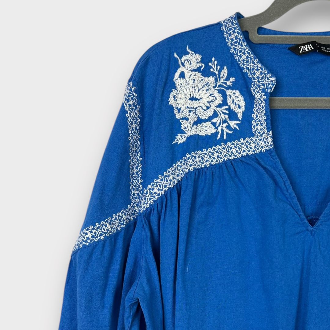 Zara Cotton/Linen Embroidered Top - S