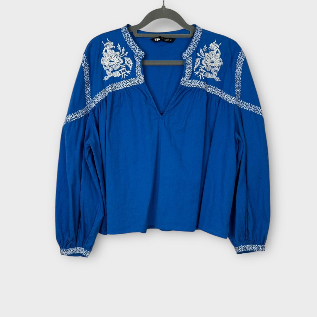 Zara Cotton/Linen Embroidered Top - S
