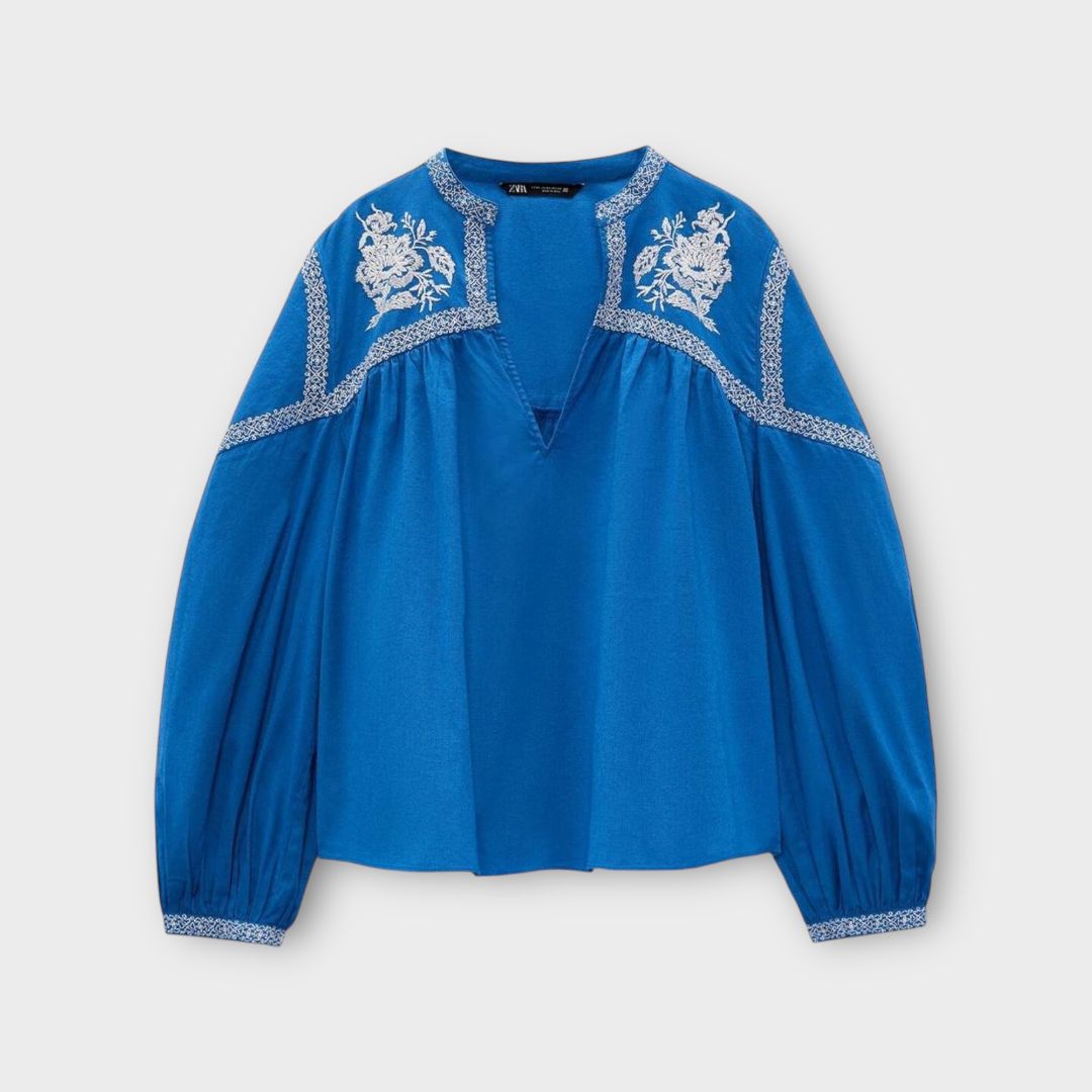 Zara Cotton/Linen Embroidered Top - S