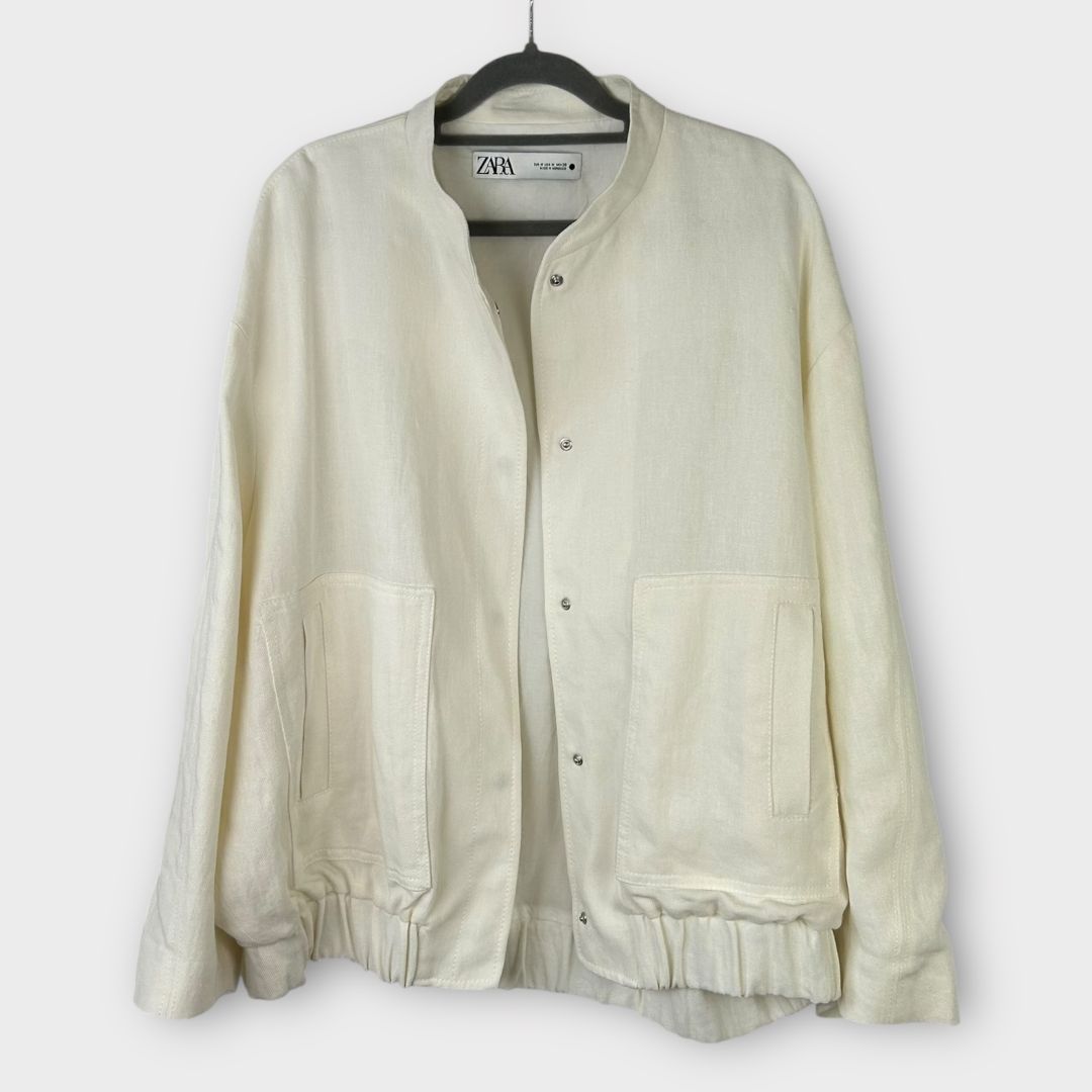 Zara Oversized Linen Blend Bomber Jacket - 14 (M)