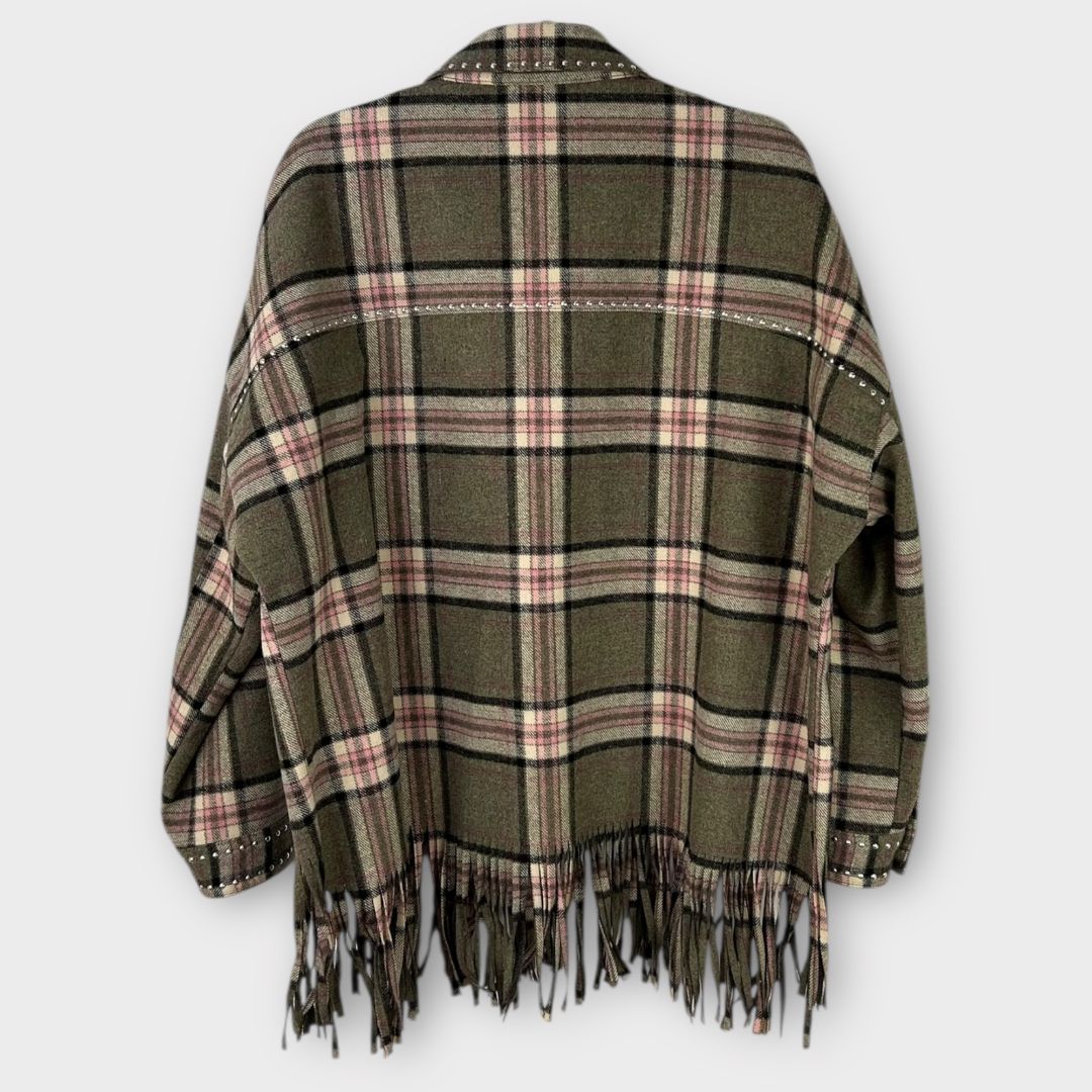 Zara Plaid Fringe Oversized Wool Blend Shacket - M