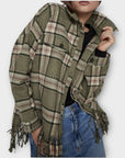 Zara Plaid Fringe Oversized Wool Blend Shacket - M