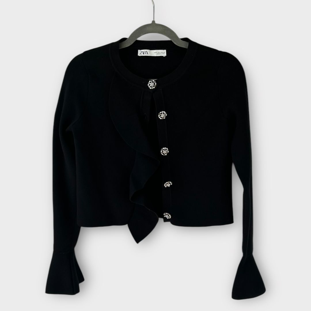 Zara Ruffled Knit Jewel Cardigan - S