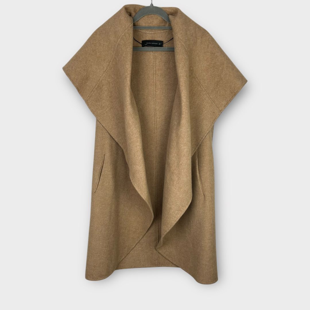 Zara Sleeveless Shawl Collar Wool Blend Coat - M